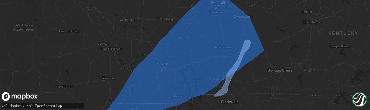 Hail map in Mayfield, KY on March 3, 2023