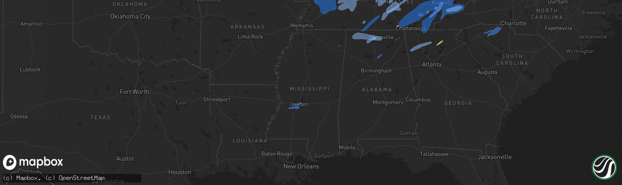 Hail map in Mississippi on March 3, 2023
