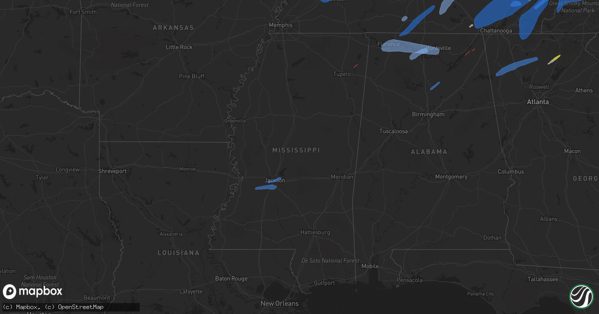 Hail map in Mississippi on March 3, 2023