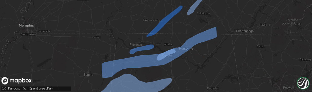 Hail map in Pulaski, TN on March 3, 2023