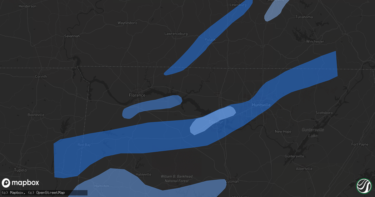 Hail map in Pulaski, TN on March 3, 2023