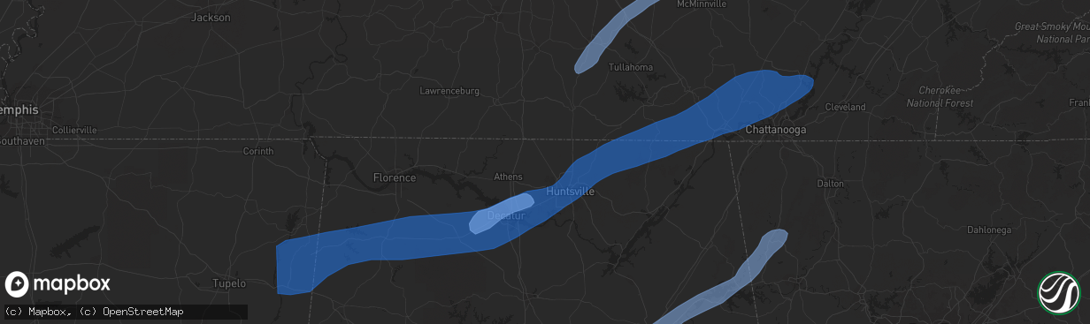 Hail map in Russellville, AL on March 3, 2023