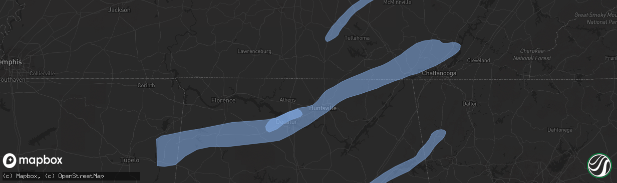 Hail map in Shelbyville, TN on March 3, 2023