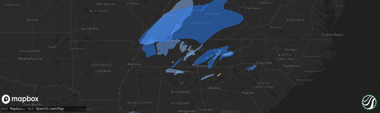 Hail map in Tennessee on March 3, 2023