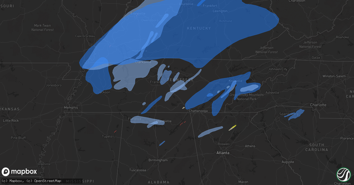 Hail map in Tennessee on March 3, 2023