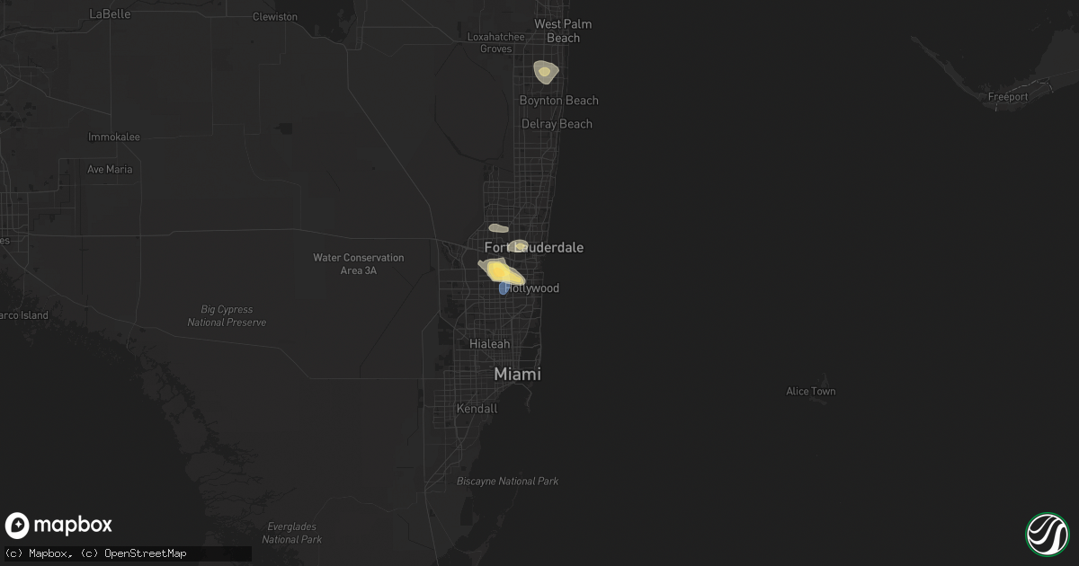 Hail map in Hollywood, FL on March 3, 2024