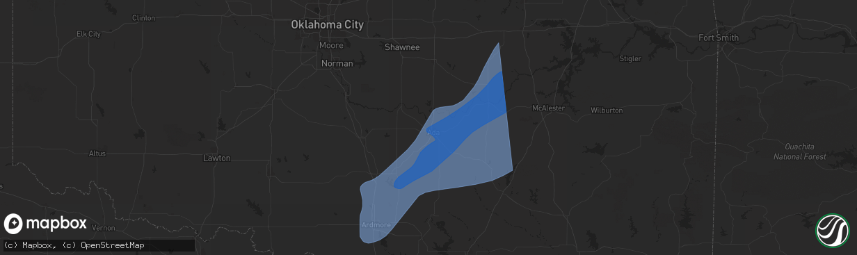 Hail map in Ada, OK on March 3, 2025