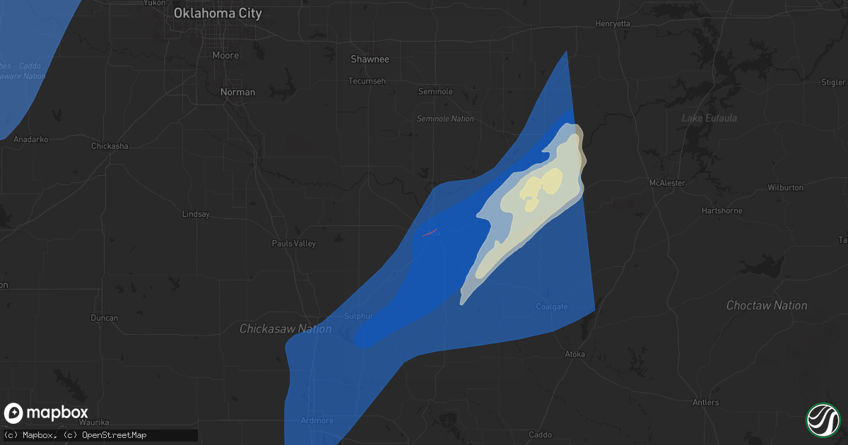 Hail map in Ada, OK on March 3, 2025