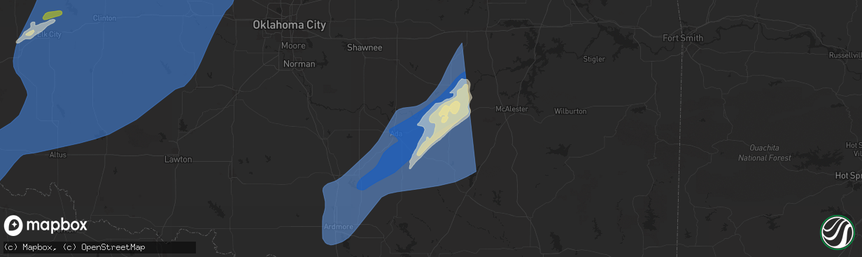 Hail map in Allen, OK on March 3, 2025