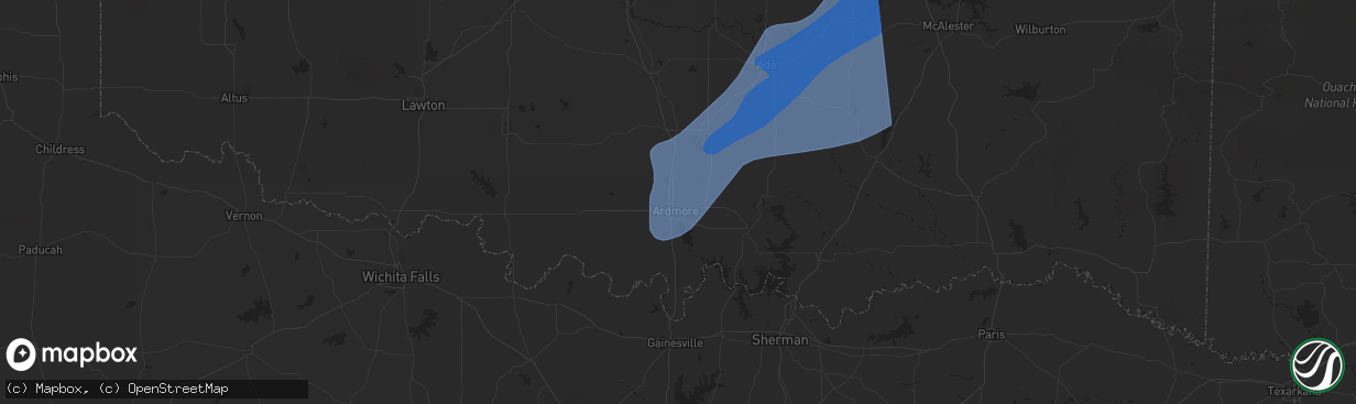 Hail map in Ardmore, OK on March 3, 2025