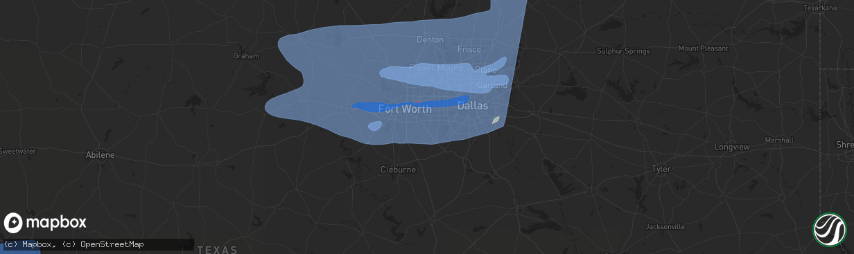 Hail map in Arlington, TX on March 3, 2025