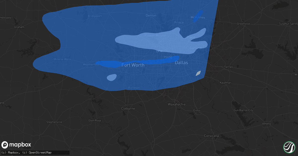 Hail map in Arlington, TX on March 3, 2025