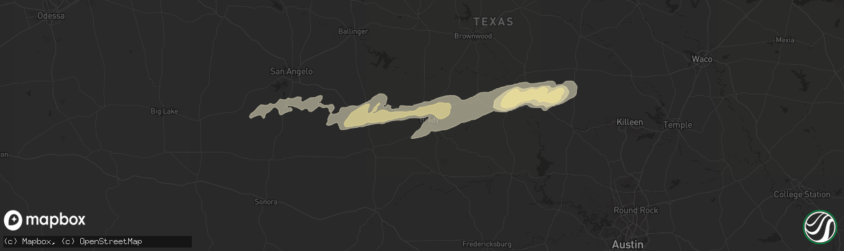 Hail map in Brady, TX on March 3, 2025