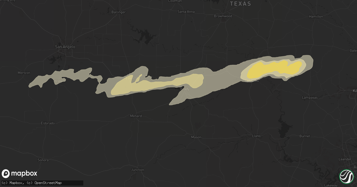 Hail map in Brady, TX on March 3, 2025
