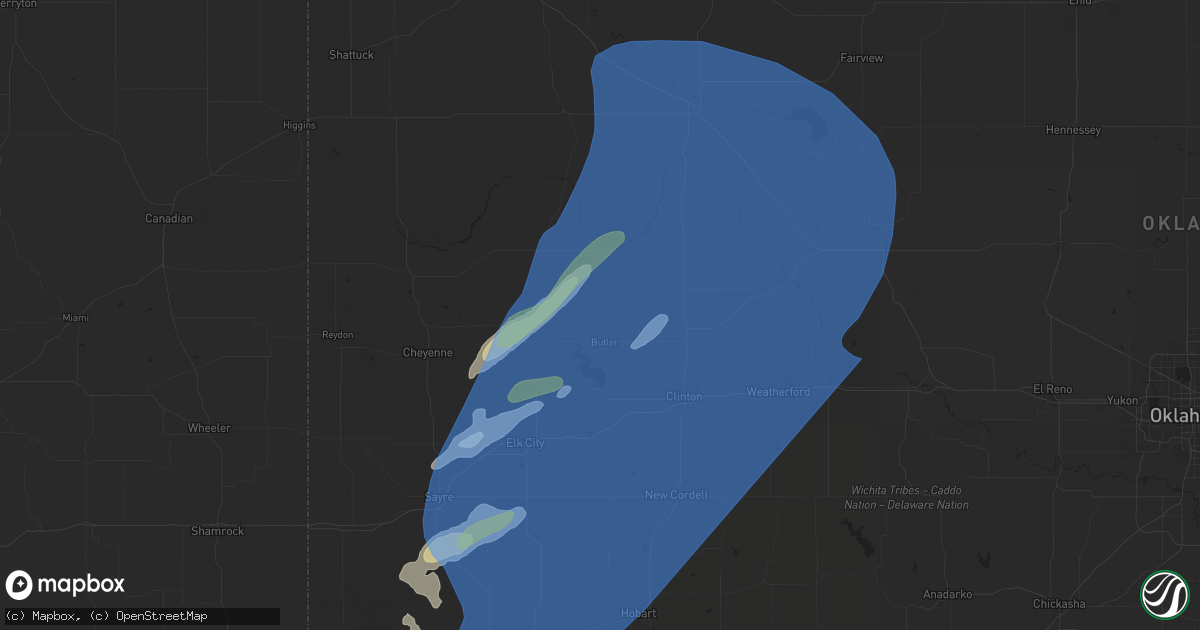 Hail map in Butler, OK on March 3, 2025