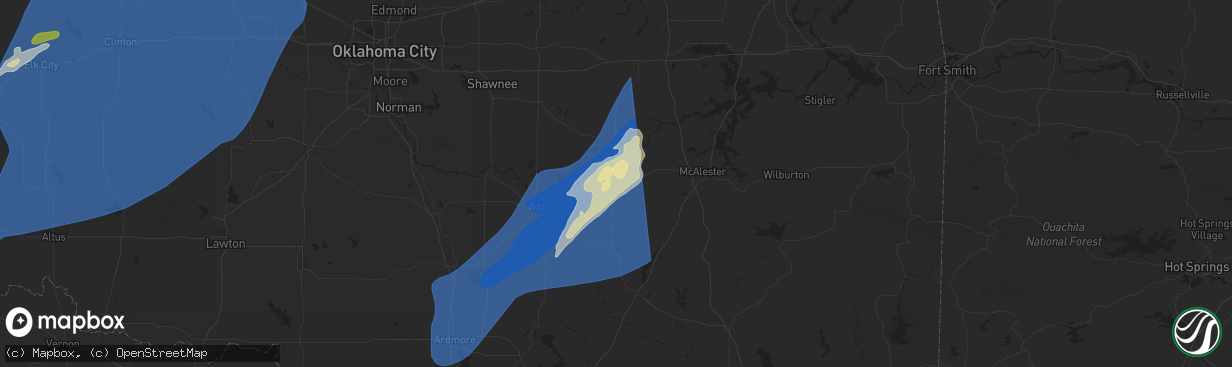 Hail map in Calvin, OK on March 3, 2025