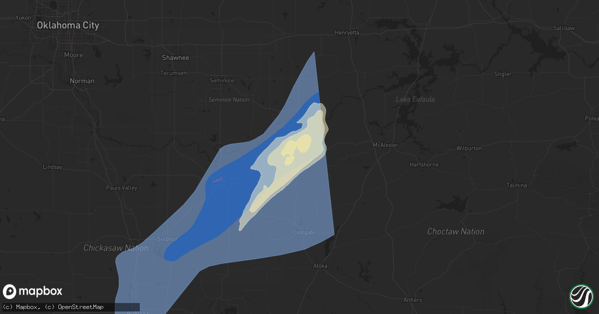 Hail map in Calvin, OK on March 3, 2025
