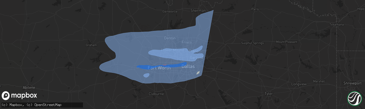 Hail map in Carrollton, TX on March 3, 2025