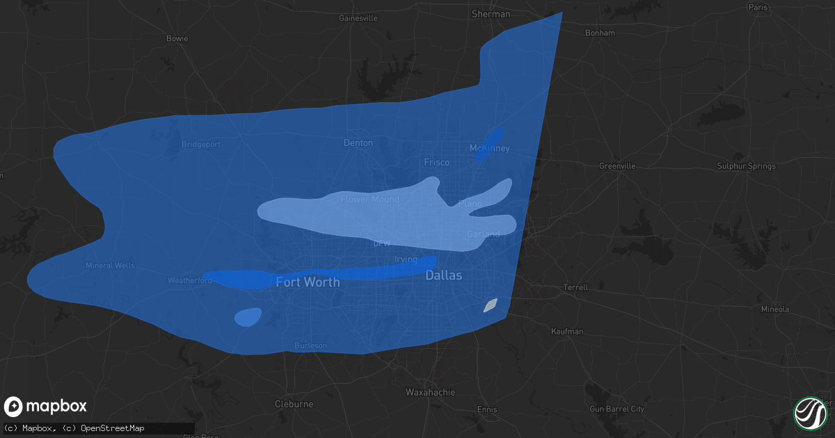 Hail map in Carrollton, TX on March 3, 2025
