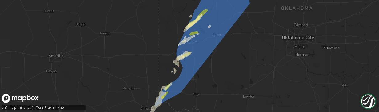 Hail map in Carter, OK on March 3, 2025