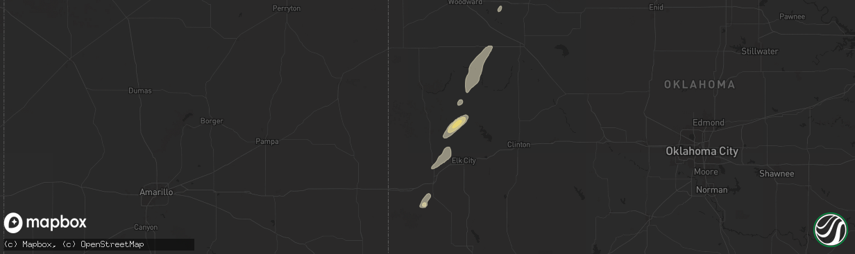 Hail map in Cheyenne, OK on March 3, 2025