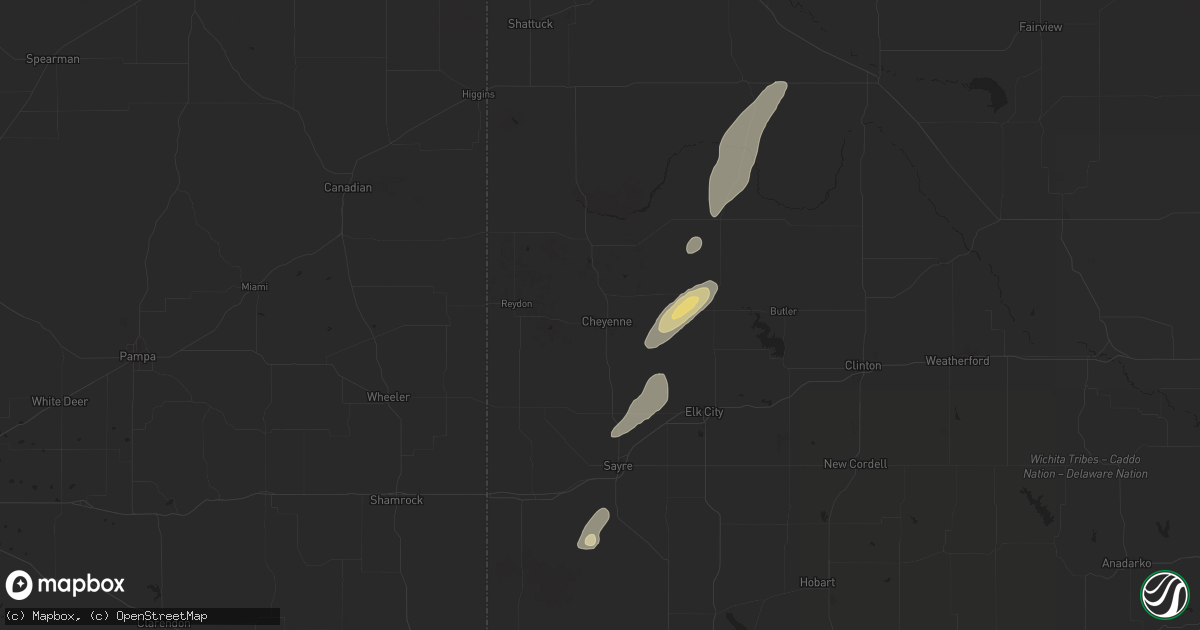 Hail map in Cheyenne, OK on March 3, 2025