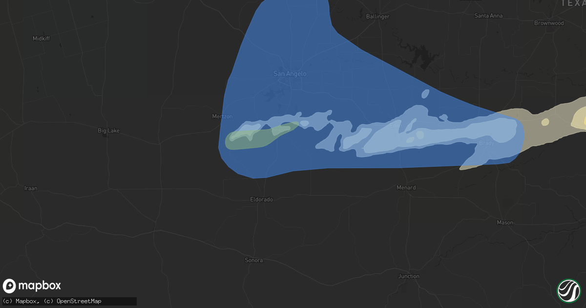 Hail map in Christoval, TX on March 3, 2025