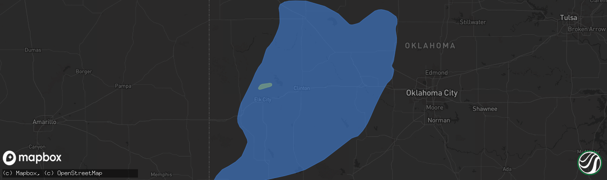 Hail map in Clinton, OK on March 3, 2025