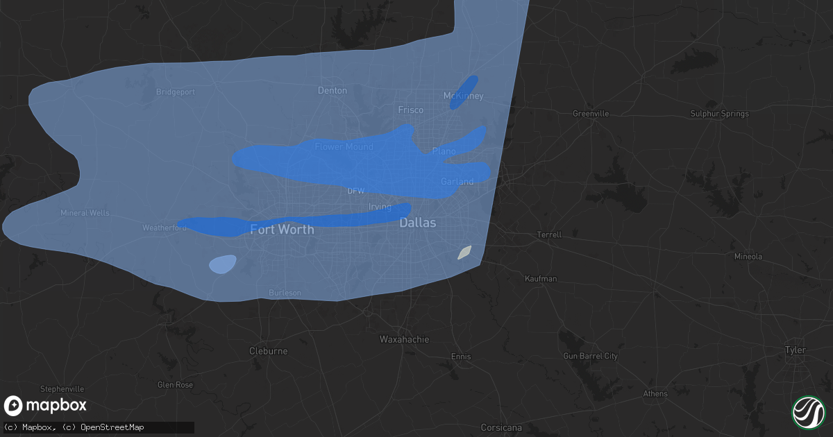 Hail map in Dallas, TX on March 3, 2025