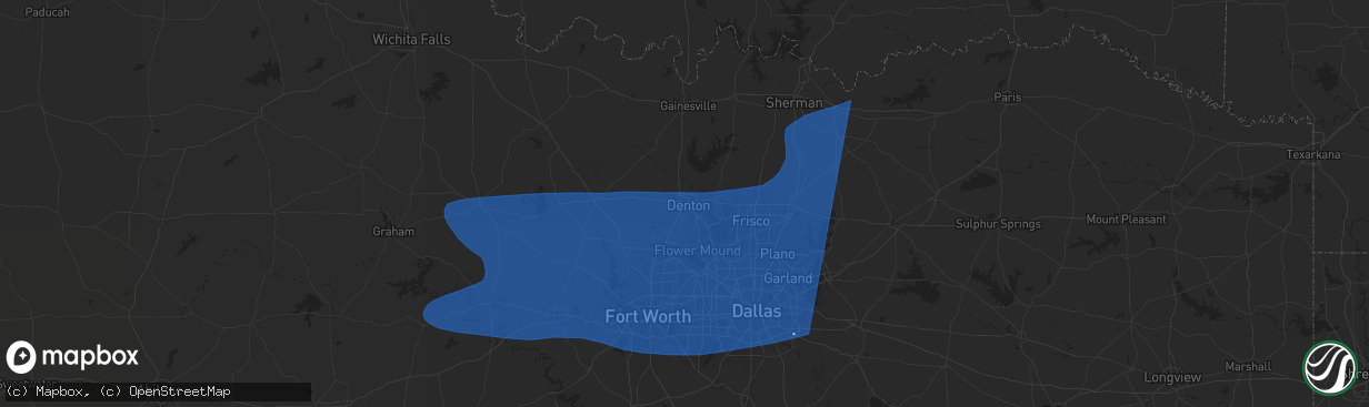 Hail map in Denton, TX on March 3, 2025