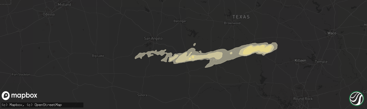 Hail map in Eden, TX on March 3, 2025