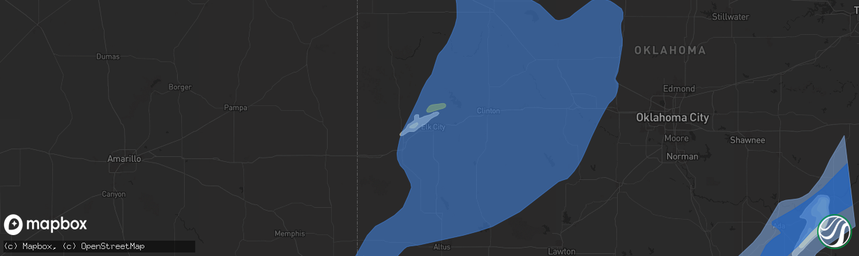 Hail map in Elk City, OK on March 3, 2025