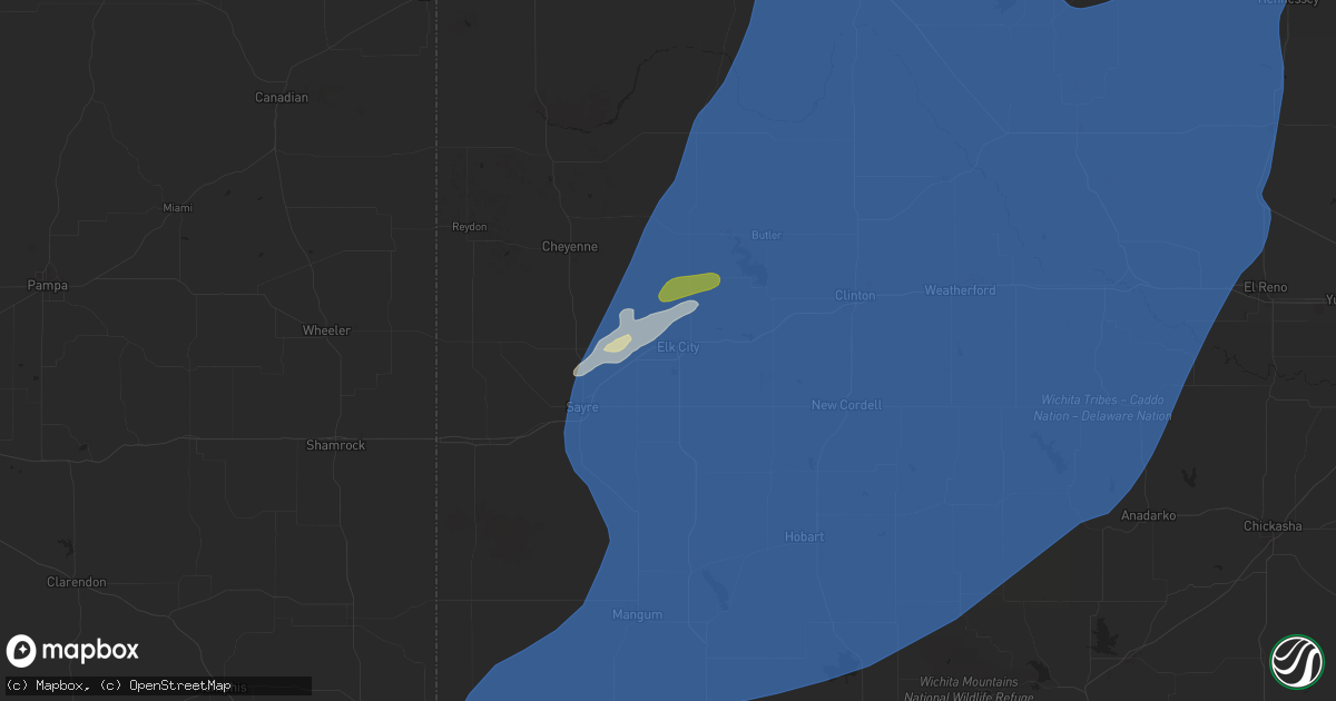 Hail map in Elk City, OK on March 3, 2025