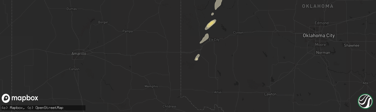 Hail map in Erick, OK on March 3, 2025