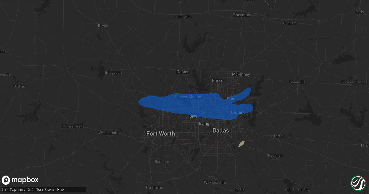 Hail map in Flower Mound, TX on March 3, 2025