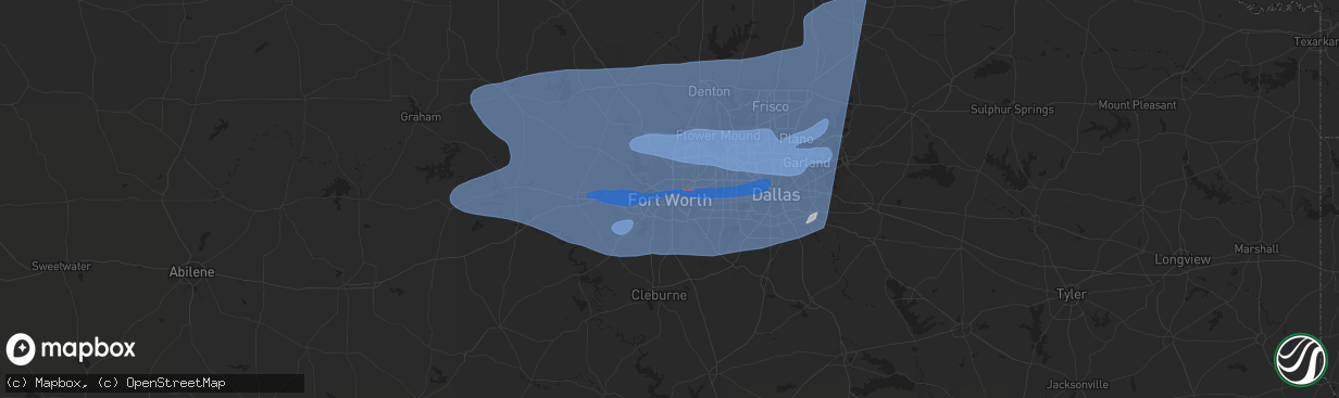 Hail map in Fort Worth, TX on March 3, 2025