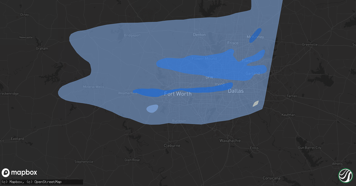 Hail map in Fort Worth, TX on March 3, 2025