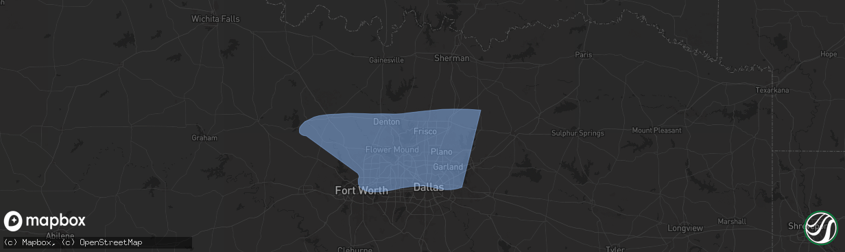 Hail map in Frisco, TX on March 3, 2025