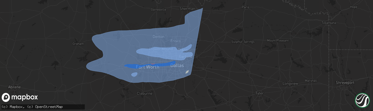 Hail map in Garland, TX on March 3, 2025