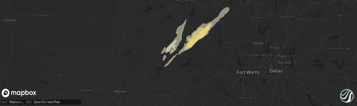 Hail map in Graham, TX on March 3, 2025