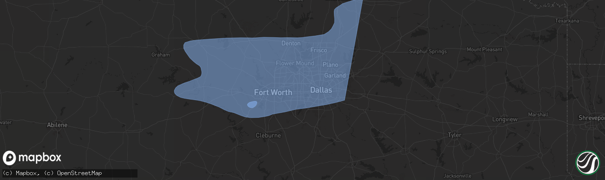 Hail map in Grand Prairie, TX on March 3, 2025