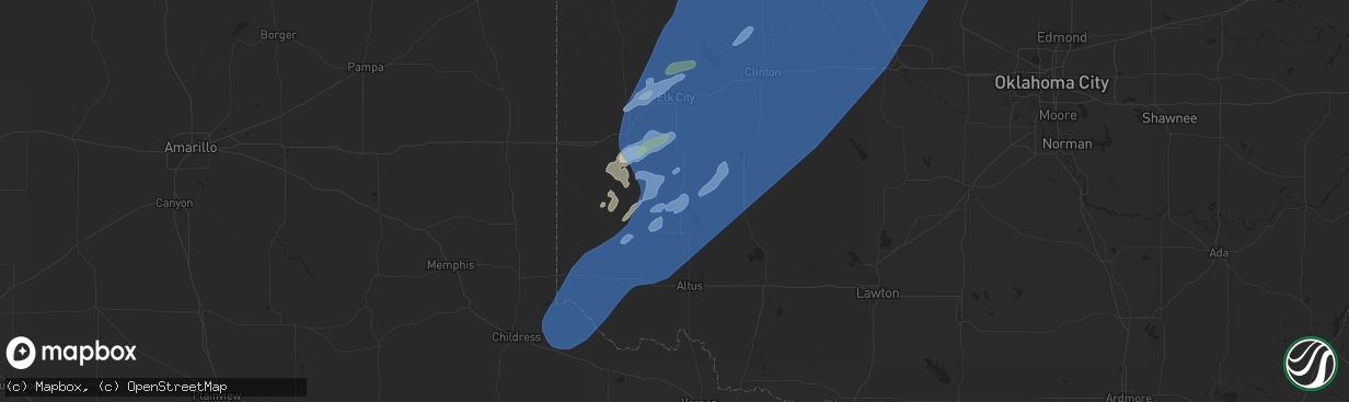 Hail map in Granite, OK on March 3, 2025