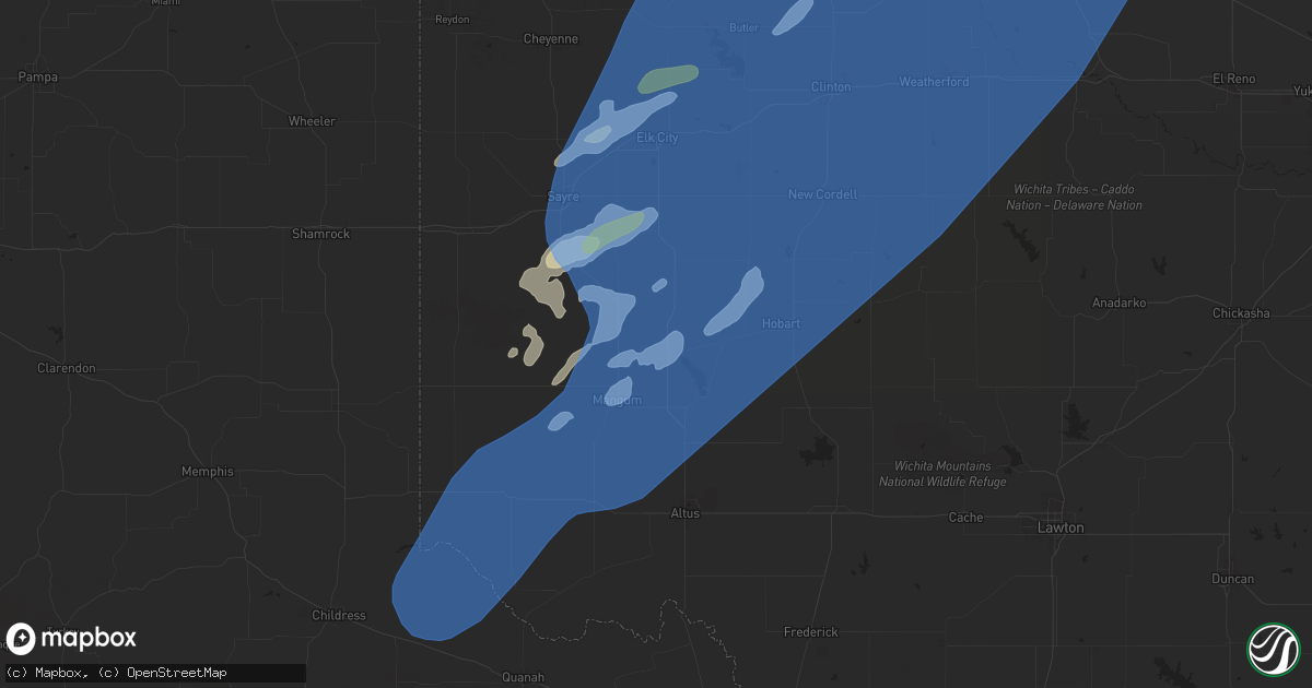 Hail map in Granite, OK on March 3, 2025
