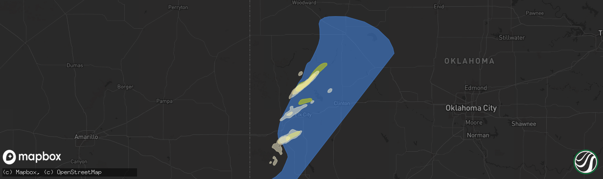 Hail map in Hammon, OK on March 3, 2025