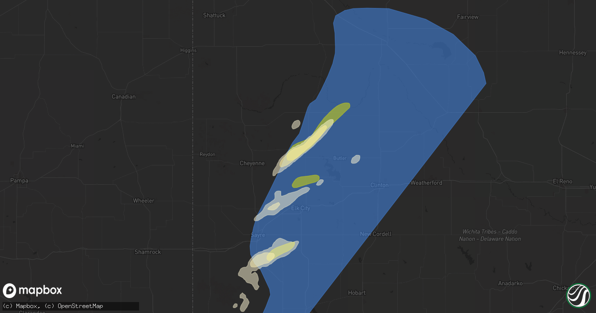 Hail map in Hammon, OK on March 3, 2025