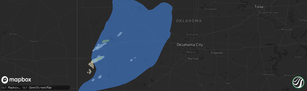 Hail map in Hinton, OK on March 3, 2025