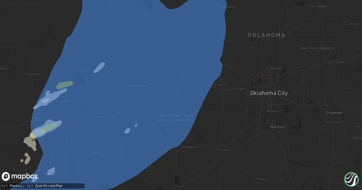 Hail map in Hinton, OK on March 3, 2025
