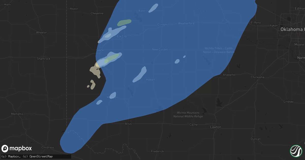 Hail map in Hobart, OK on March 3, 2025