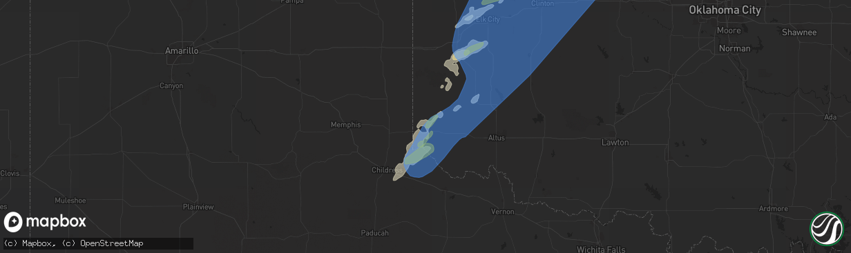 Hail map in Hollis, OK on March 3, 2025