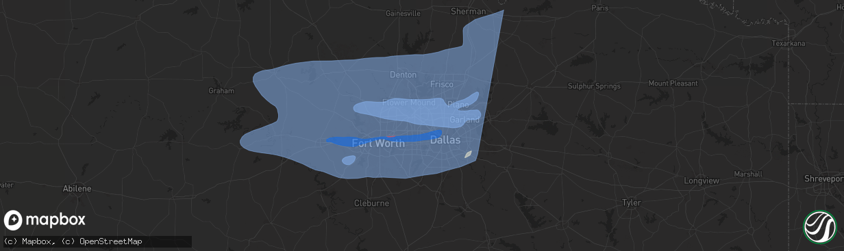 Hail map in Irving, TX on March 3, 2025